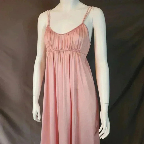 Vintage 70s Blush Pink Empire Waist Slip Nightgown Dress S - Picture 8 of 13